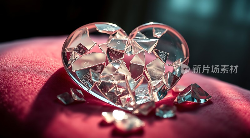 破碎的心形玻璃晶莹剔透寓意深刻