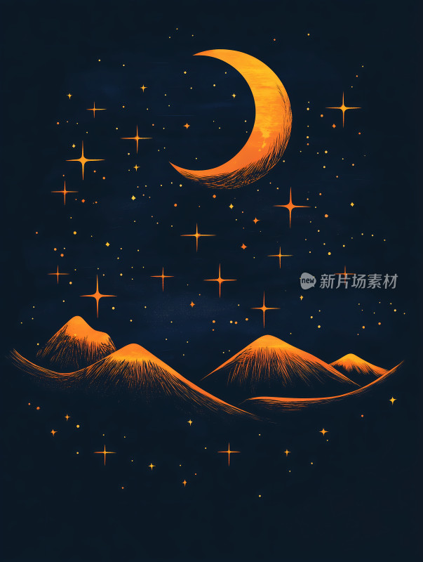 深色背景星星和月亮童话风格插画