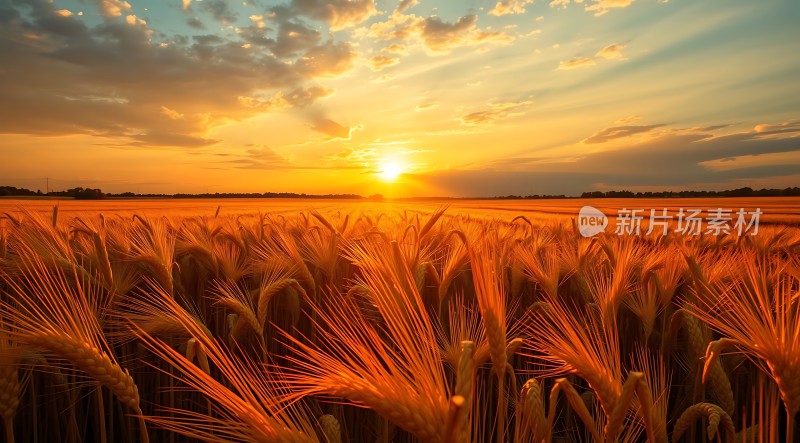 金色麦浪映夕阳