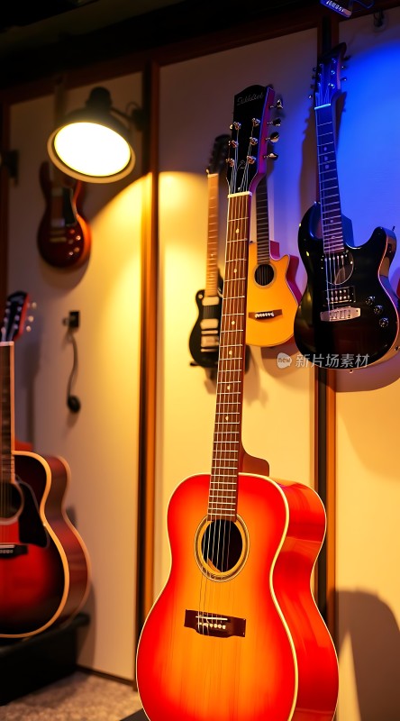 吉他展示灯光下的音乐魅力