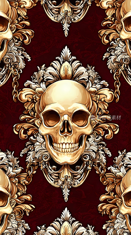 红色背景下精致金色骷髅项链