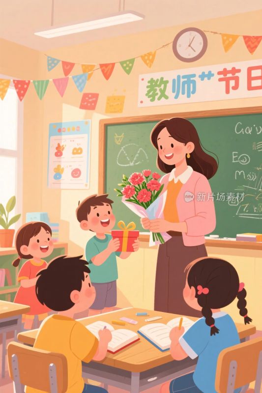 教师节师生课堂插画
