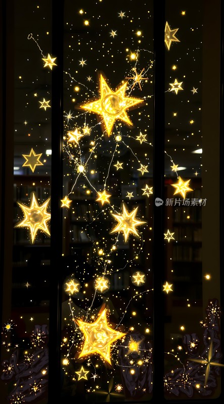金色星星闪烁夜空点亮黑暗中的希望之光