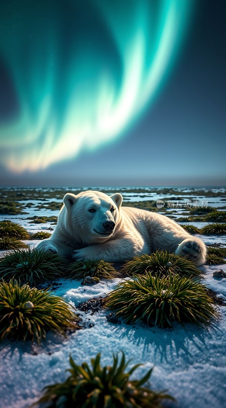 北极熊与极光共舞