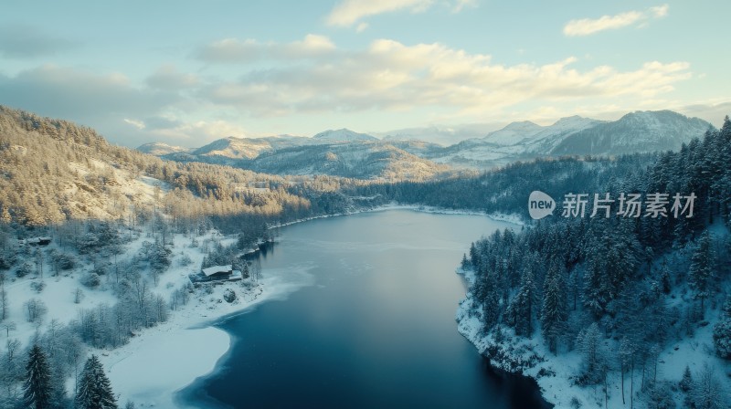 冬天的雪山湖泊