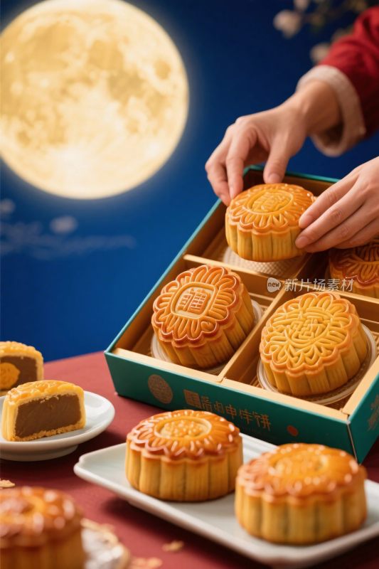 中秋佳节月饼展示画面