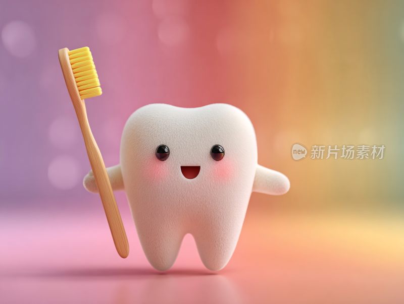 可爱卡通牙齿持牙刷形象