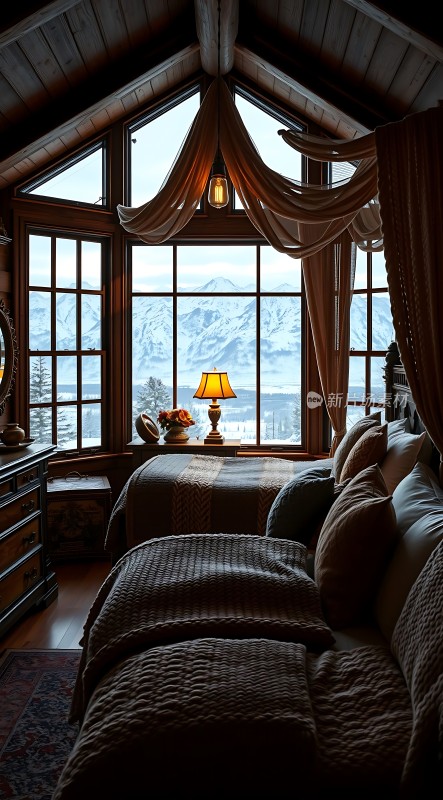 雪山美景卧室温馨舒适