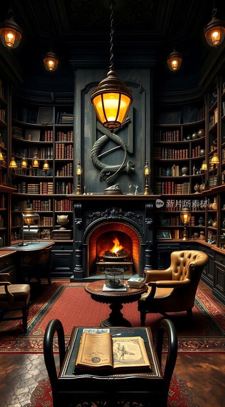 古董书房里的神秘壁炉