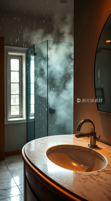 蒸汽弥漫的现代浴室