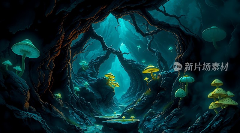 神秘洞穴中的奇幻蘑菇世界
