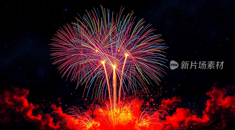 夜空烟花绽放色彩斑斓璀璨夺目
