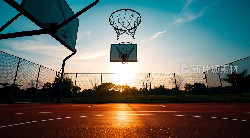日落下的篮球场