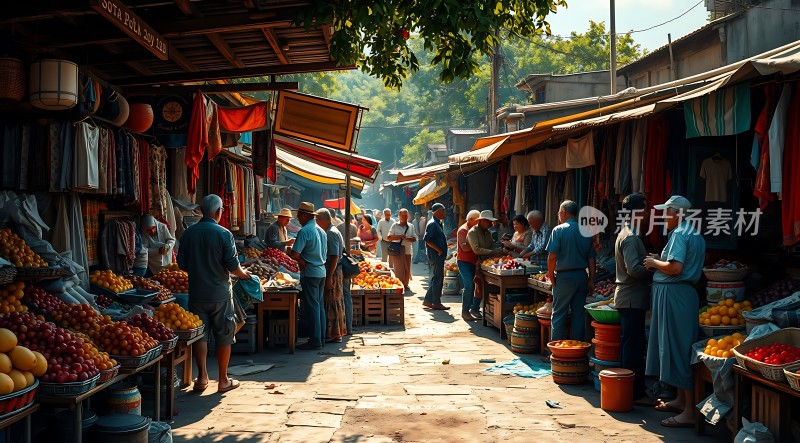 热闹市场琳琅满目商品人来人往