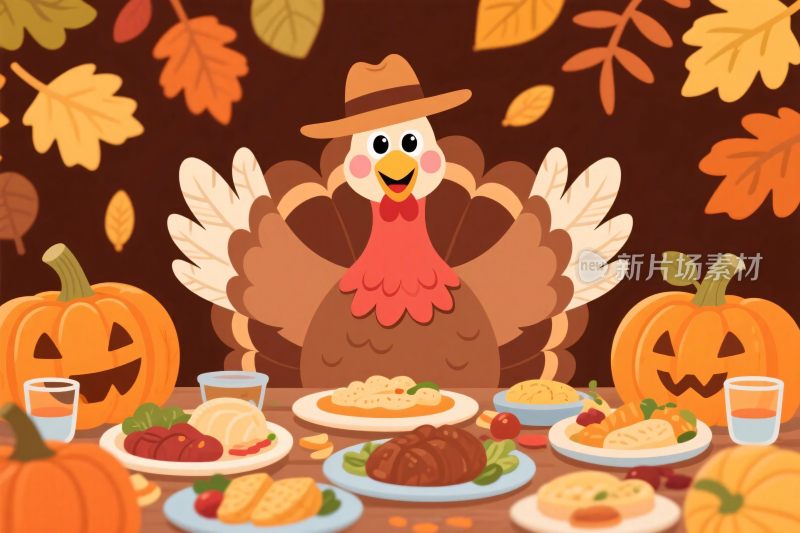 感恩节火鸡美食插画