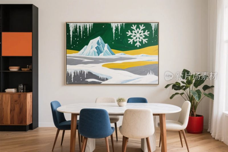 室内装饰画搭配餐桌椅场景