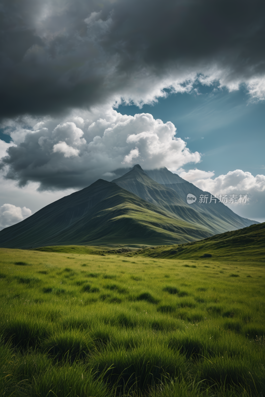 一大片草地一座高山清风景图片