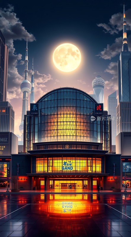 繁华都市夜景下的现代建筑群