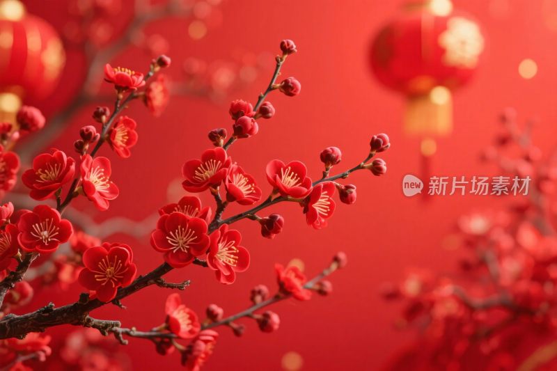 春节红梅灯笼插画