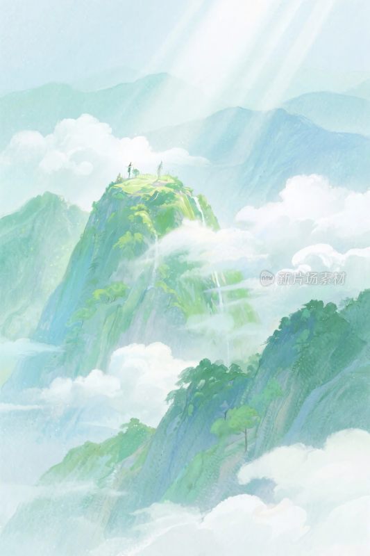 山水云雾风景插画