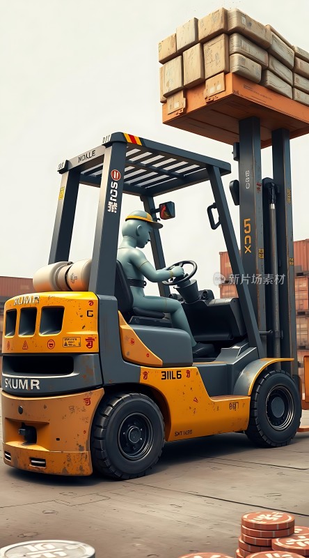 机械臂操作叉车搬运货物