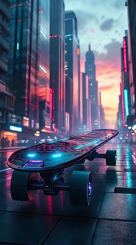霓虹城市滑板夜行