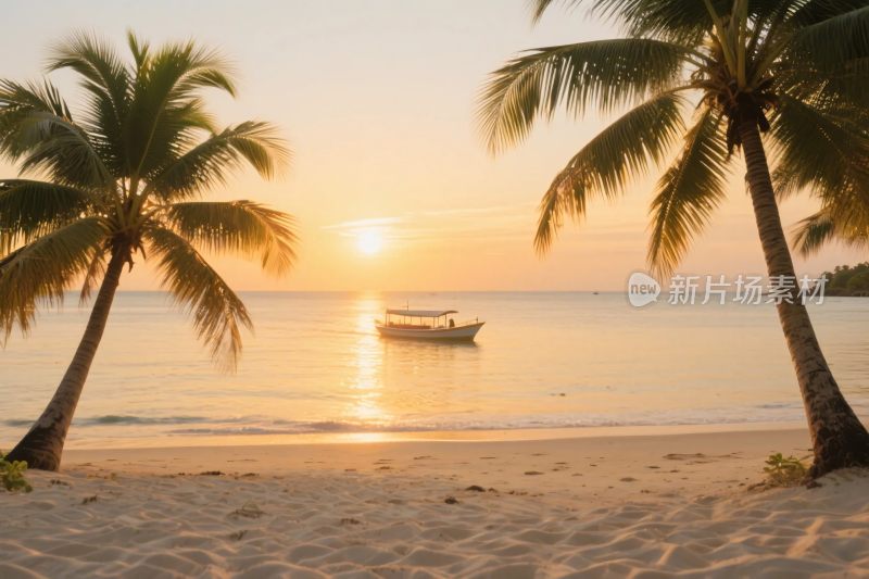 椰林海滩夕阳风景
