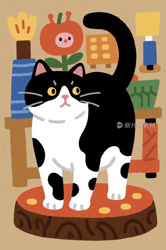 卡通黑白猫咪插画