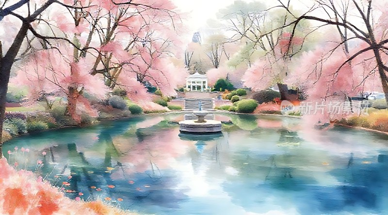 春意盎然湖畔美景