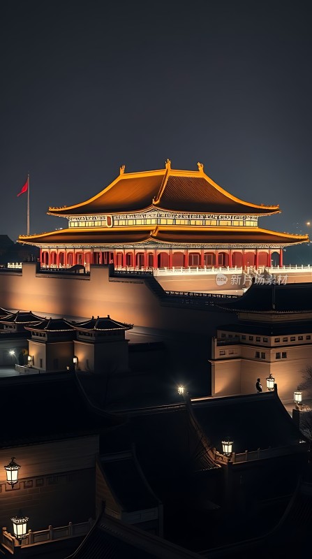 夜幕下的故宫金碧辉煌红墙黄瓦灯火通明