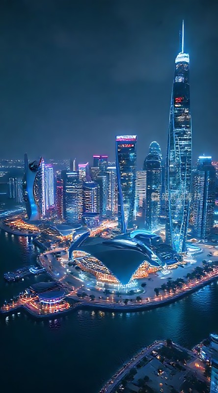 璀璨夜景下的现代都市地标