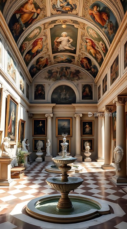 艺术殿堂雕塑与壁画共舞