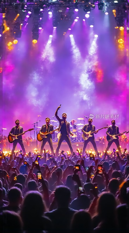 舞台灯光璀璨乐队激情演出观众热情高涨