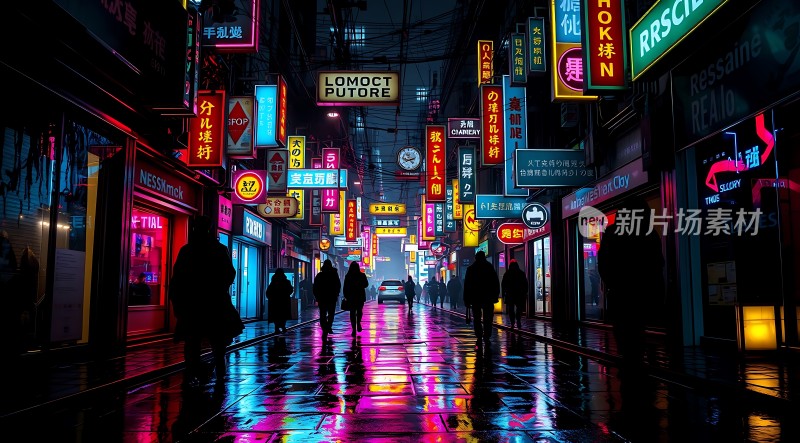 霓虹灯下的繁华街道