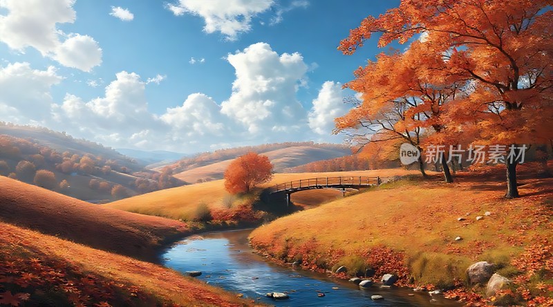 秋日暖阳下的宁静溪谷