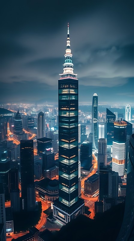 上海夜景东方明珠塔与繁华都市相映成辉