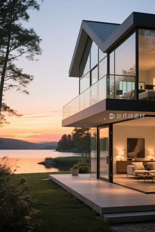 现代湖景玻璃住宅