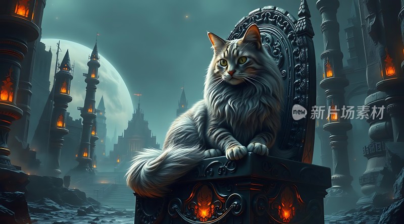 月下王座上的神秘猫咪
