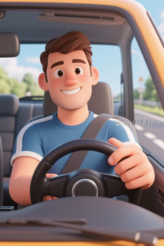 卡通人物驾驶汽车场景
