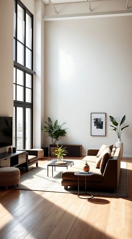 阳光洒满现代简约客厅绿植点缀温馨空间