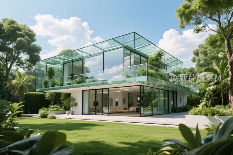 现代玻璃别墅园林景观