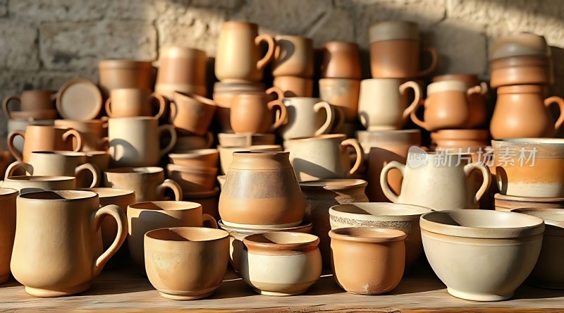 陶艺展示精美杯碗陈列