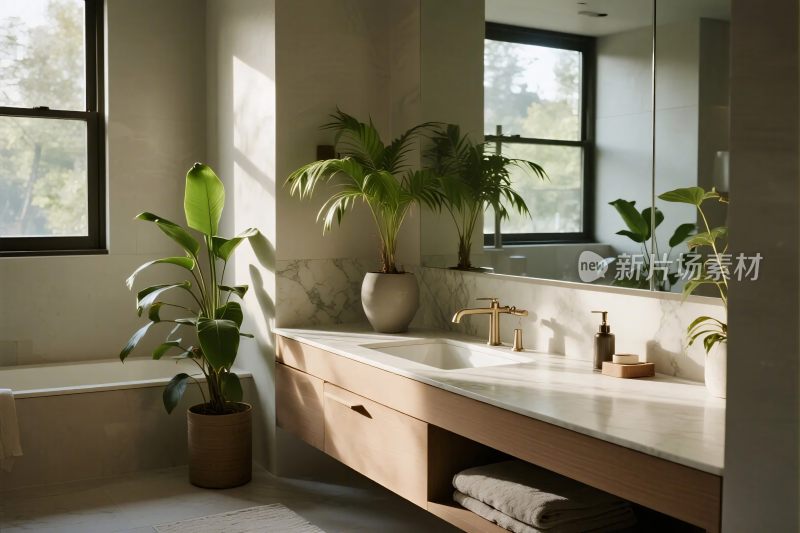 现代浴室洗手台场景