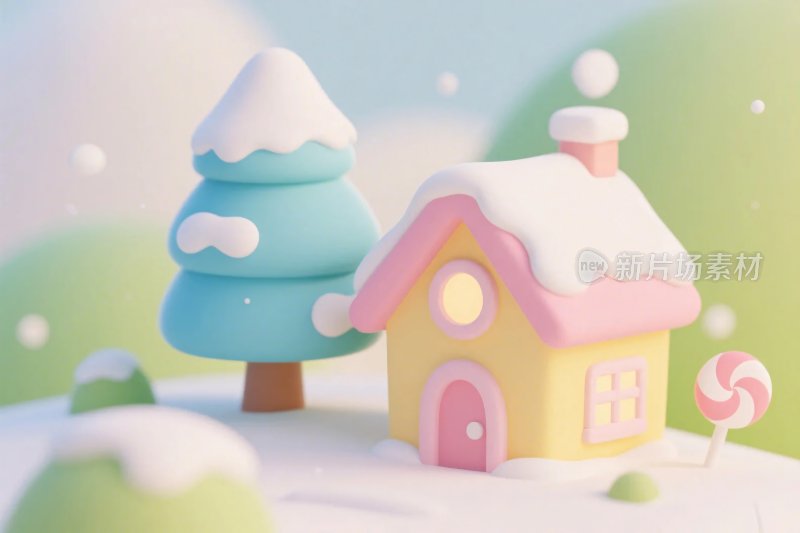 卡通雪景童话小屋
