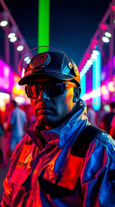 霓虹灯下未来战士守护夜色狂欢