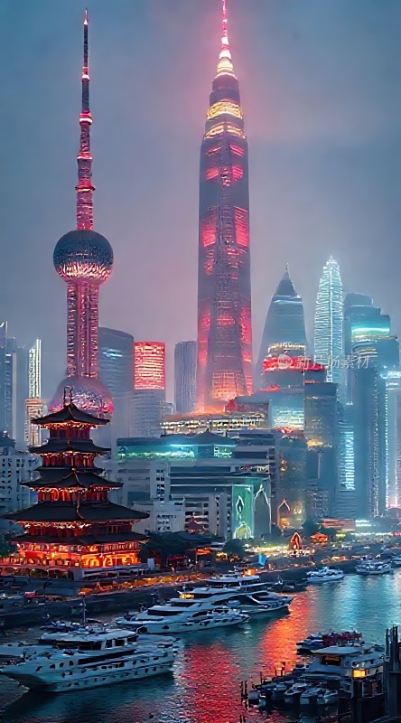 东方明珠与上海中心大厦夜景