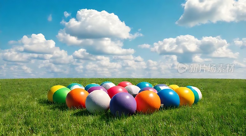 五彩气球草地蓝天白云