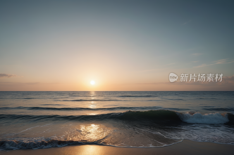 海滩海浪和日落的景色高清背景图片