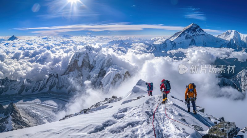 励志团队攀登勇往直前徒步梦想登顶雪山