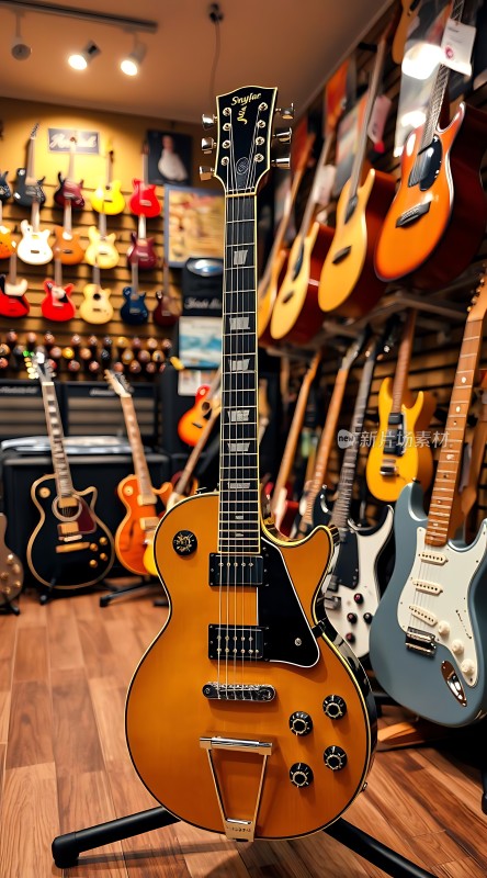 吉他店里的黄色电吉他